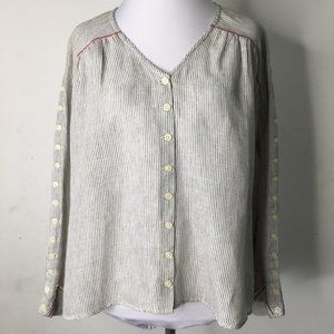 THE GREAT. Striped Blouse in Cream and Gray